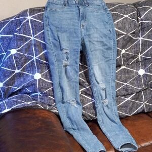 Divided Blue Skinny Jeans with Distressed Details